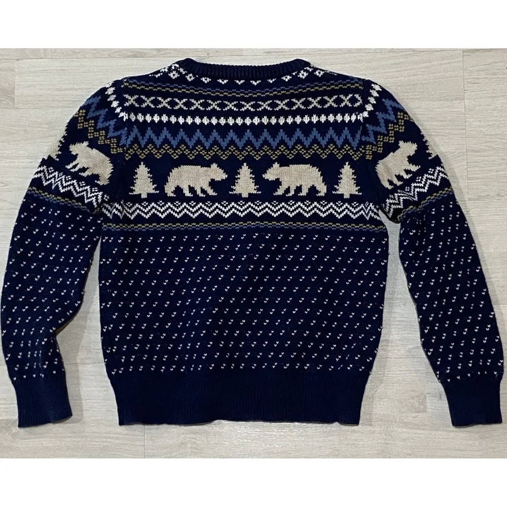 Crewcuts Boys Fair Isle Polar Bear Sweater Navy Blue 100% Cotton Size S 6-7 - Picture 3 of 9